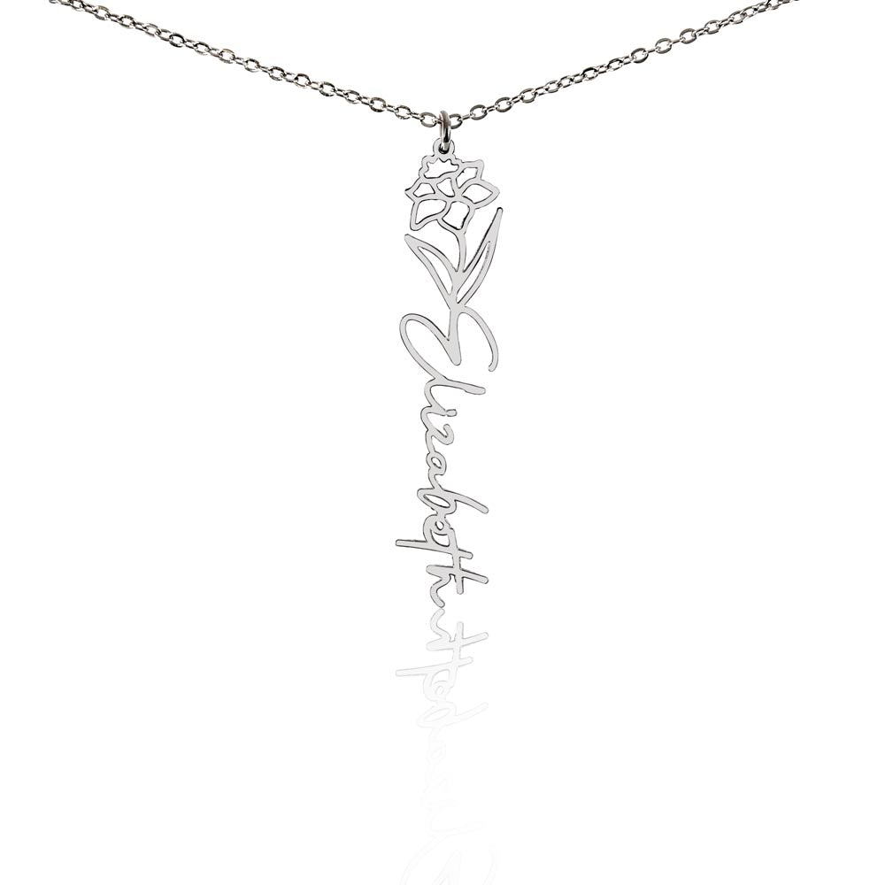 Custom Birth Flower Name Necklace