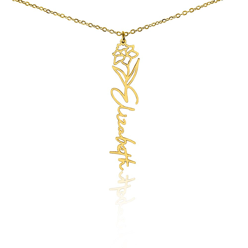 Custom Birth Flower Name Necklace