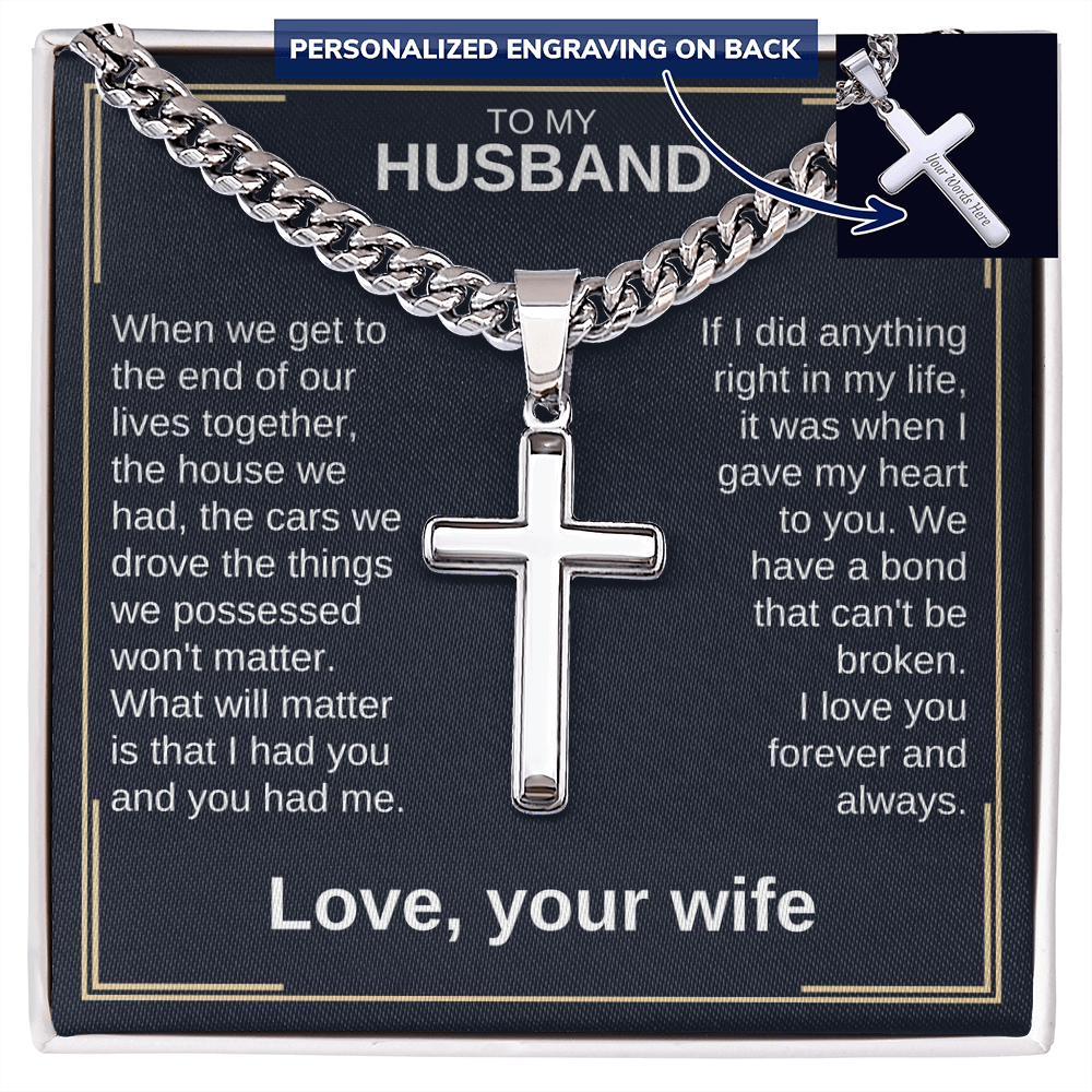 Cross pendant necklace with silver curb chain and small cross charm