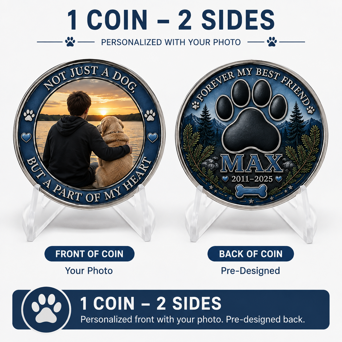 Dog Memorial Coin with Custom Photo – Forever My Best Friend Pet Loss Keepsake