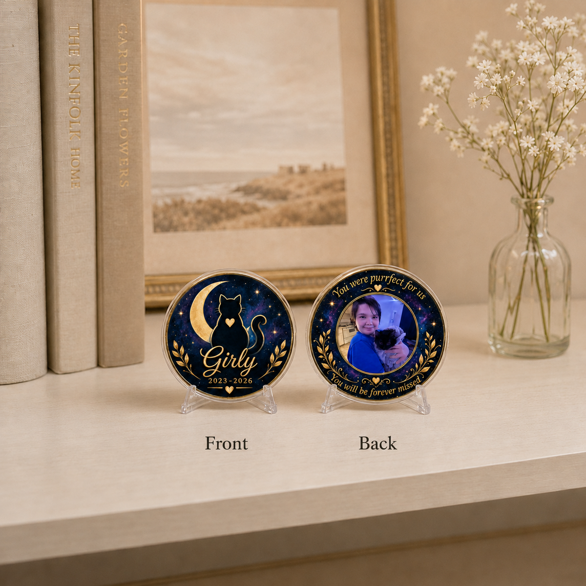 Personalized Cat Memorial Coin – Custom Name, Dates & Photo Keepsake