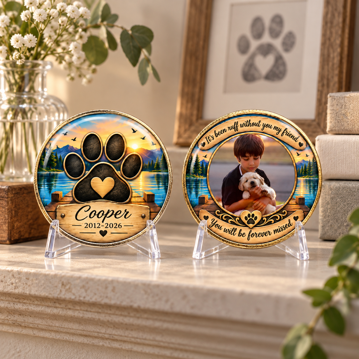 Personalized Dog Memorial Coin – Custom Name, Dates & Photo Keepsake