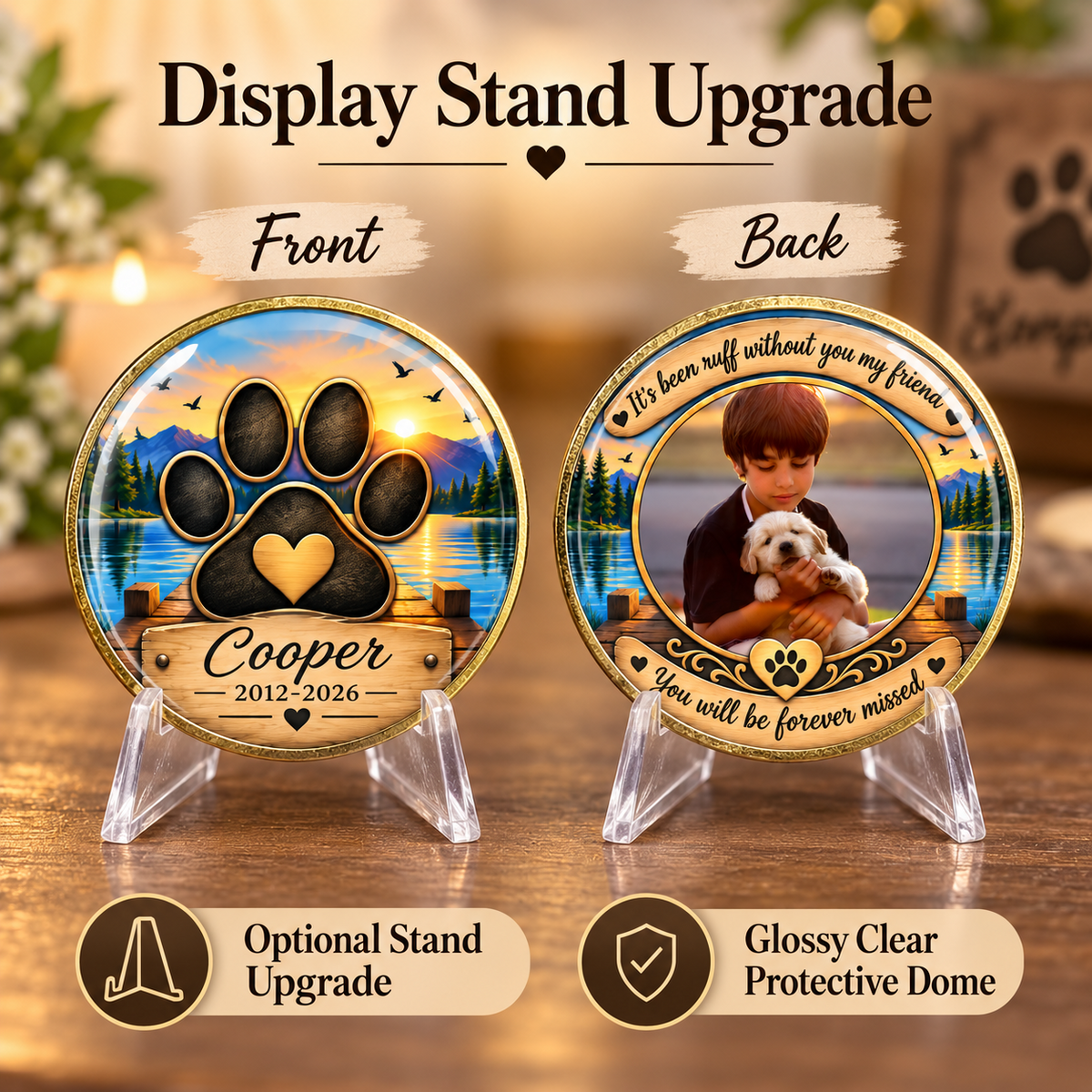 Personalized Dog Memorial Coin – Custom Name, Dates & Photo Keepsake