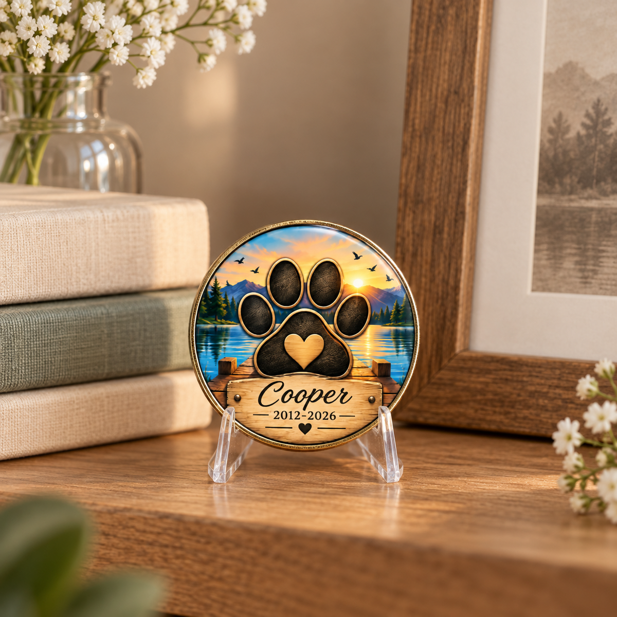 Personalized Dog Memorial Coin – Custom Name, Dates & Photo Keepsake