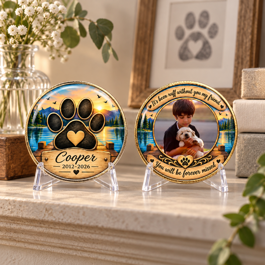 Personalized Dog Memorial Coin – Custom Name, Dates & Photo Keepsake