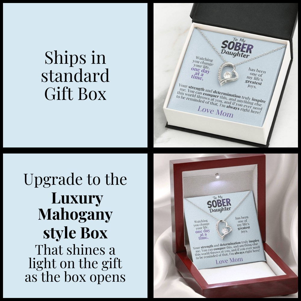 Packaging options card: standard gift box shipping and luxury mahogany style box shown
