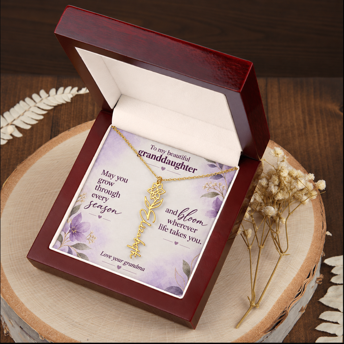 To My Granddaughter Personalized Birth Flower Name Necklace – Custom Name Jewelry Gift from Grandma