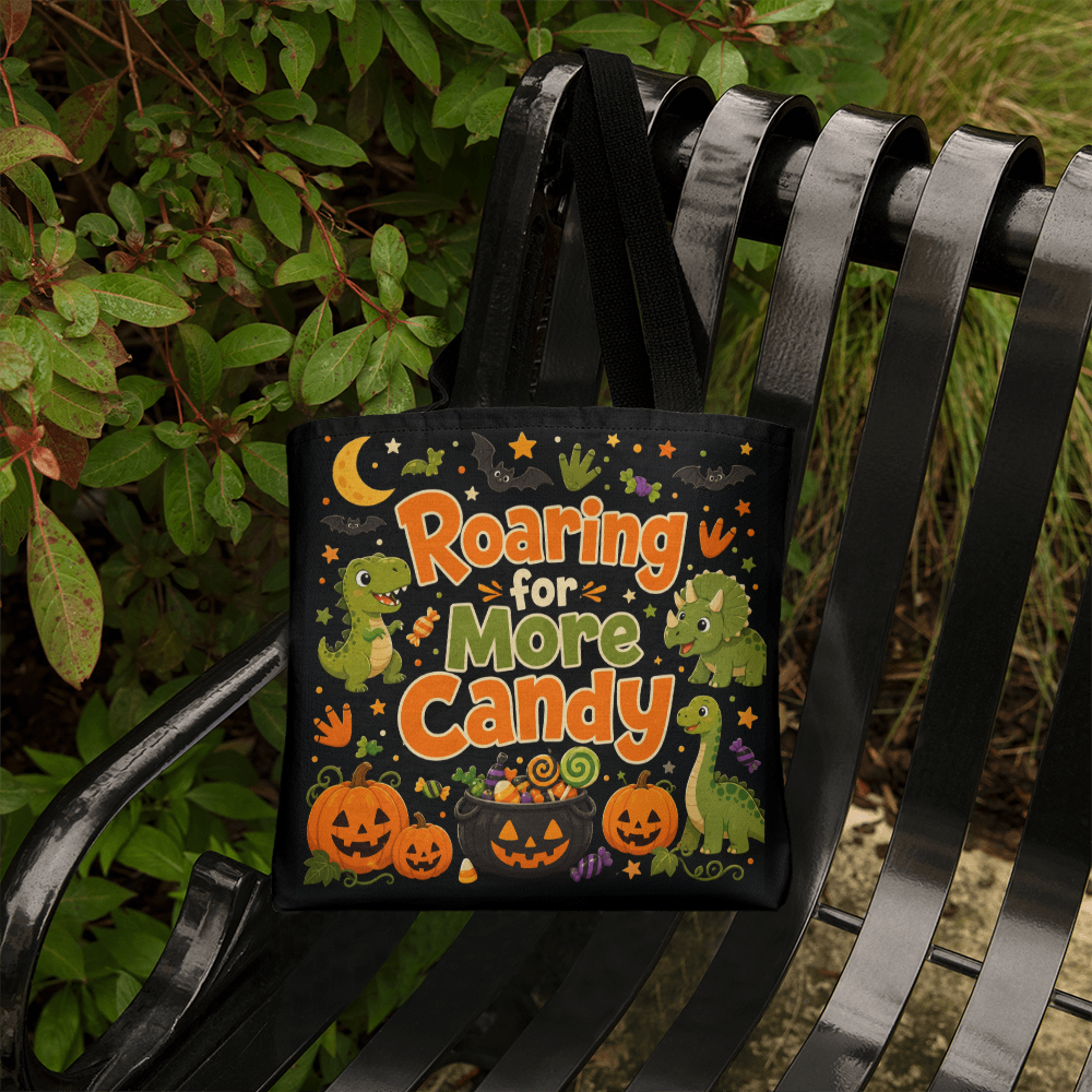 Personalized Dino Treat Hunter Halloween Tote Bag