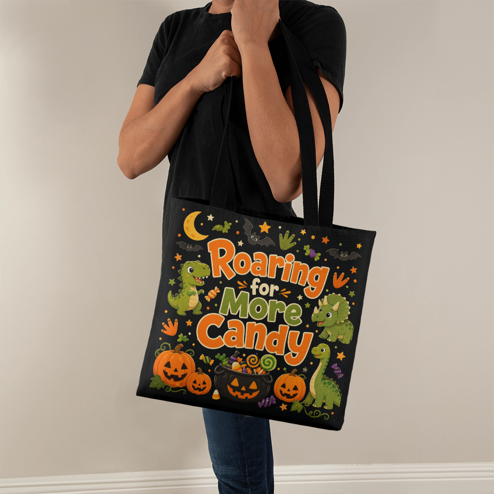 Personalized Dino Treat Hunter Halloween Tote Bag
