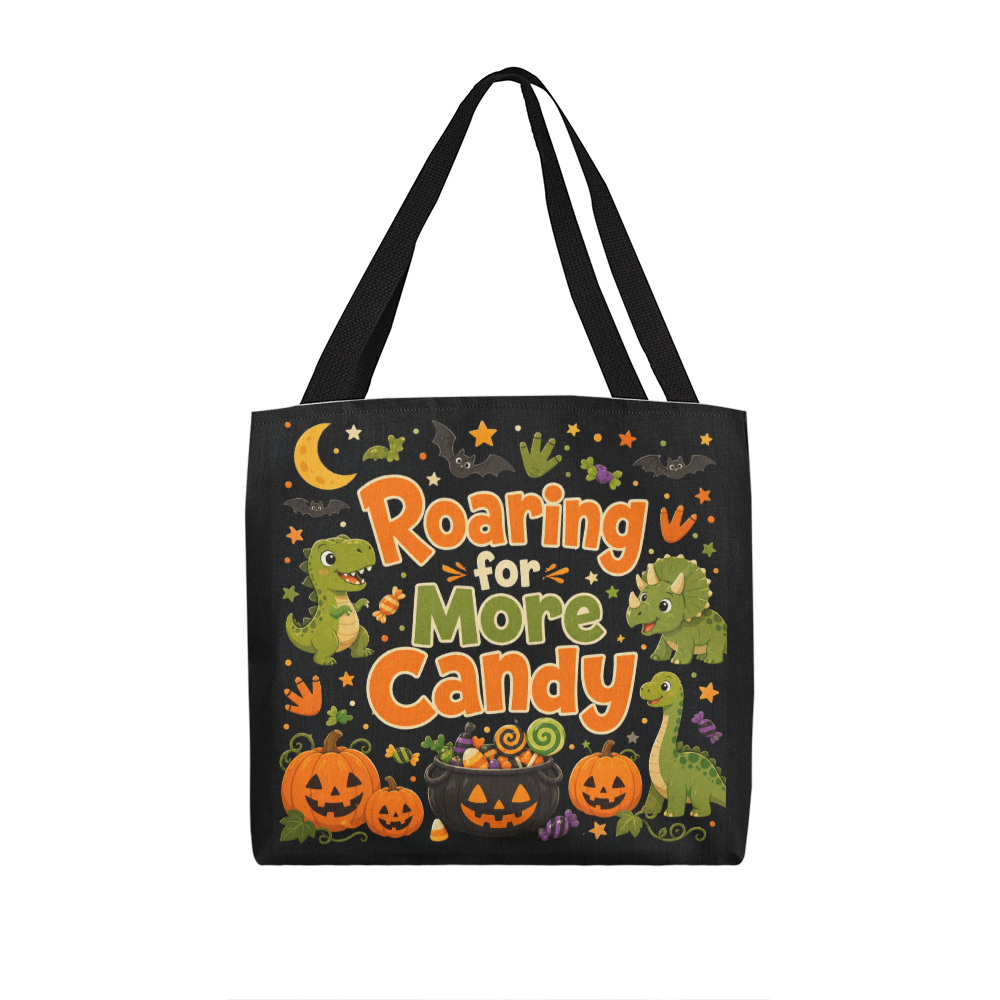 Personalized Dino Treat Hunter Halloween Tote Bag