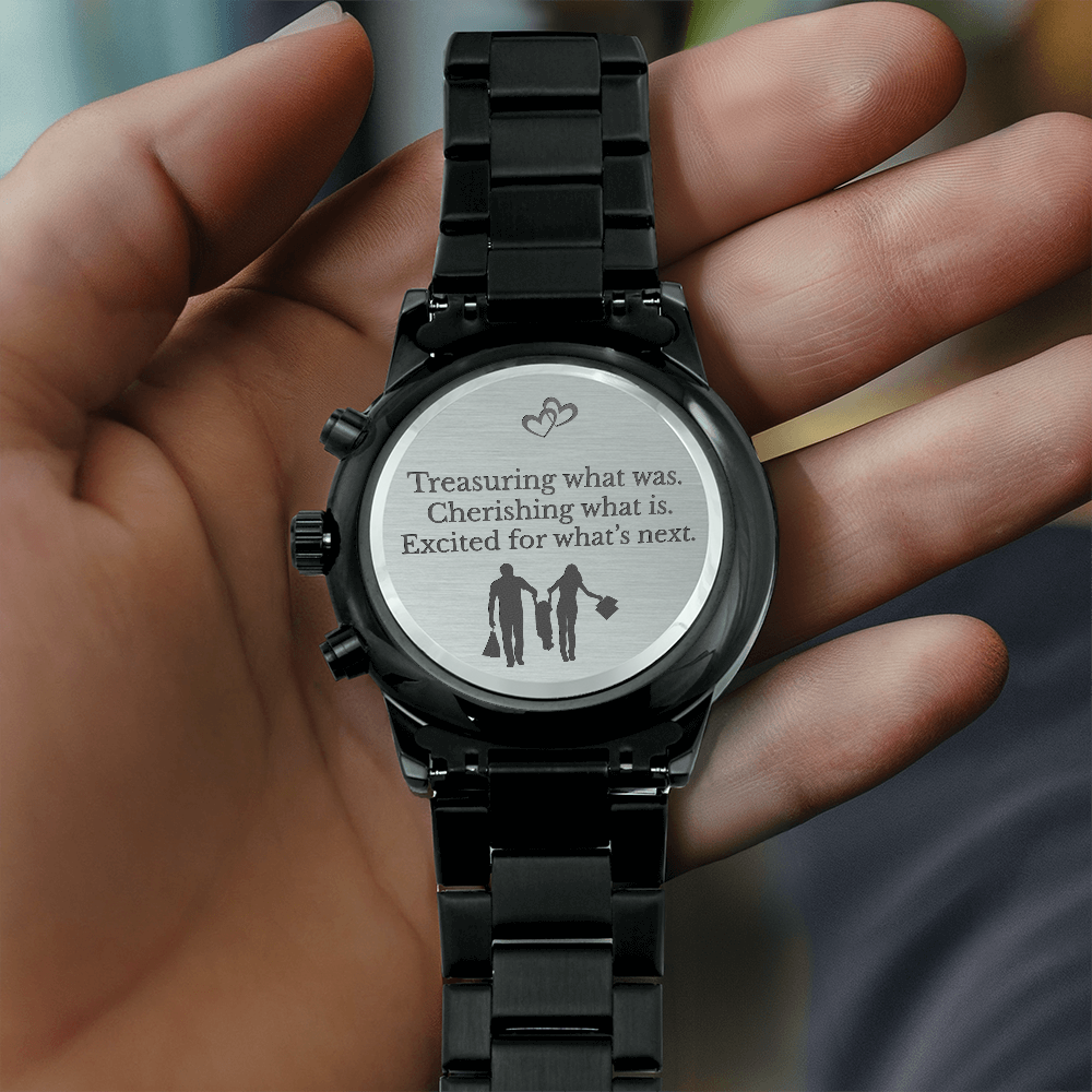 Treasuring What Was Engraved Black Chronograph Watch – Romantic Gift for Him