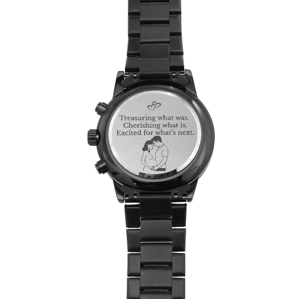 Treasuring What Was Engraved Black Chronograph Watch – Romantic Gift for Him