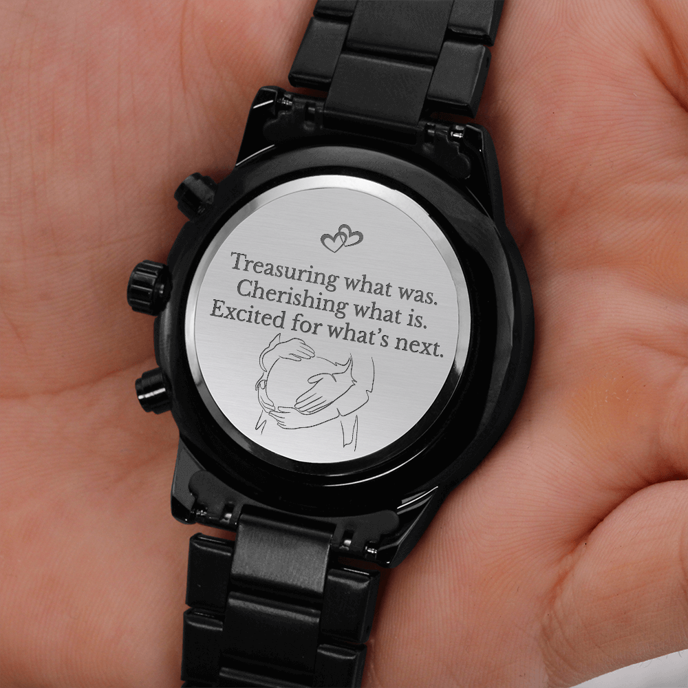 Treasuring What Was Engraved Black Chronograph Watch – Romantic Gift for Him