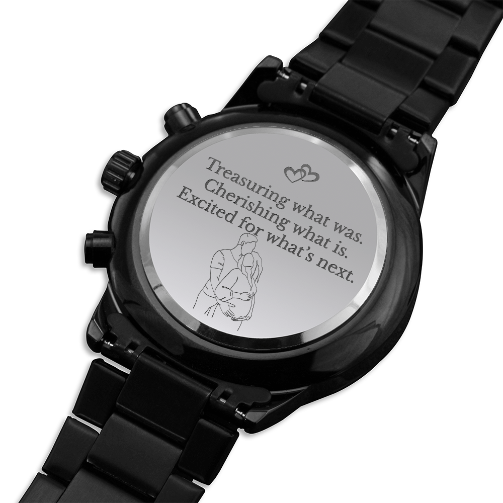 Treasuring What Was Engraved Black Chronograph Watch – Romantic Gift for Him